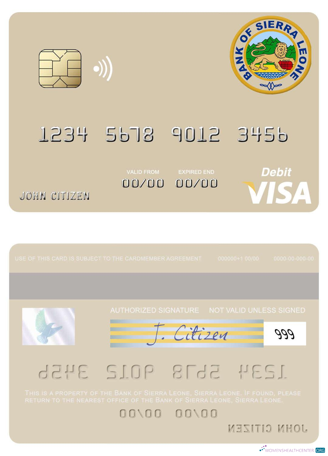 Download Sierra Leone Bank of Sierra Leone visa debit card Photoshop template